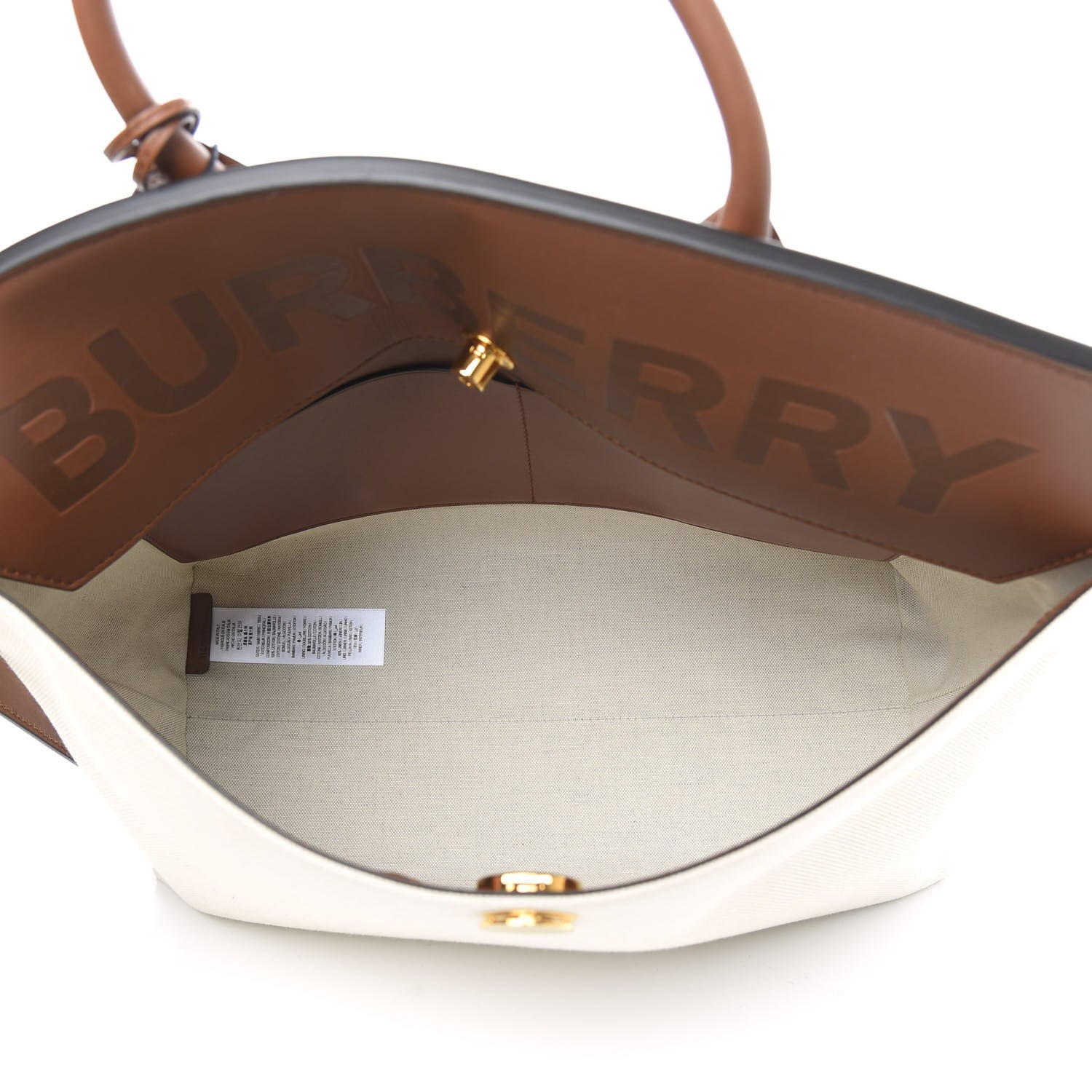 Burberry Calfskin Canvas Medium Society Tote Natural Malt Brown 6 of 13