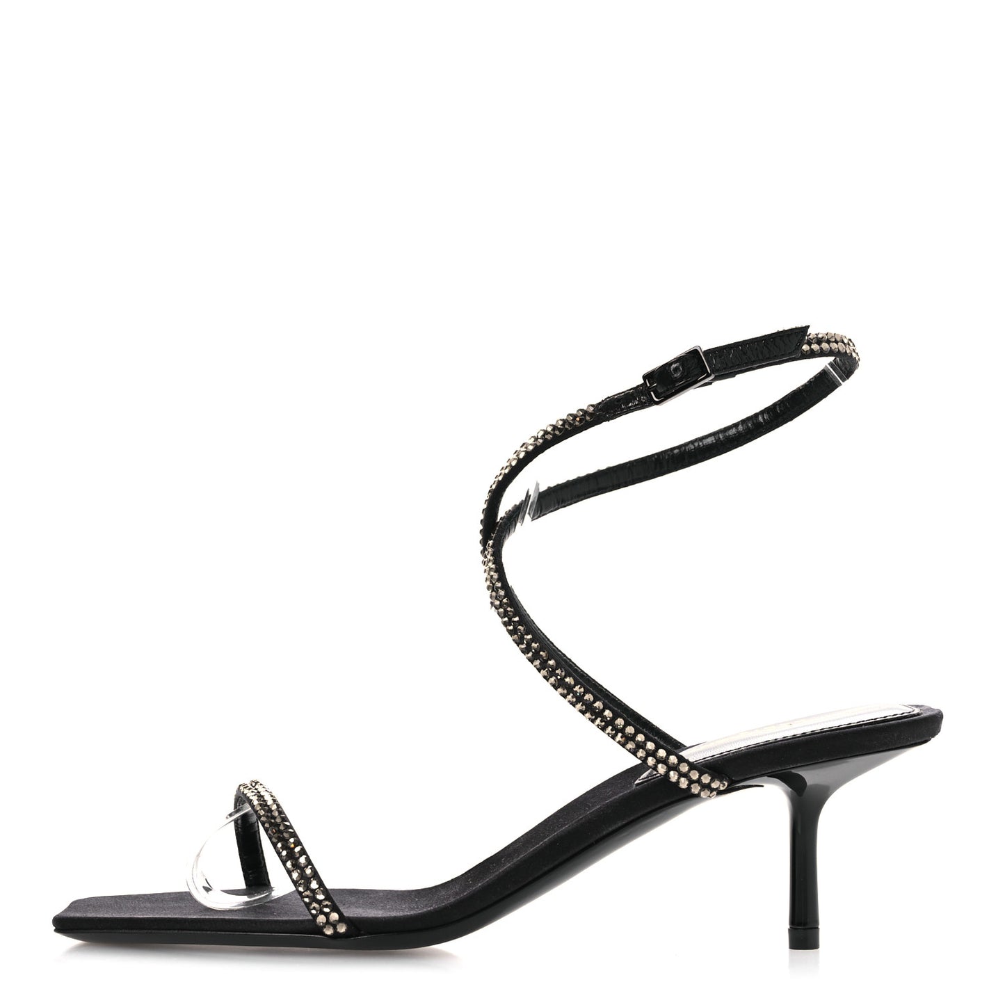 Crepe Satin Strass Baliqua 55 Ankle Strap Sandals 36 Black Greige