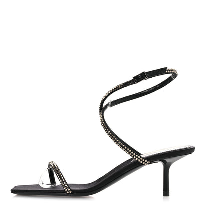 Saint Laurent Crepe Satin Strass Baliqua 55 Ankle Strap Sandals 36 Black Greige 1 of 11