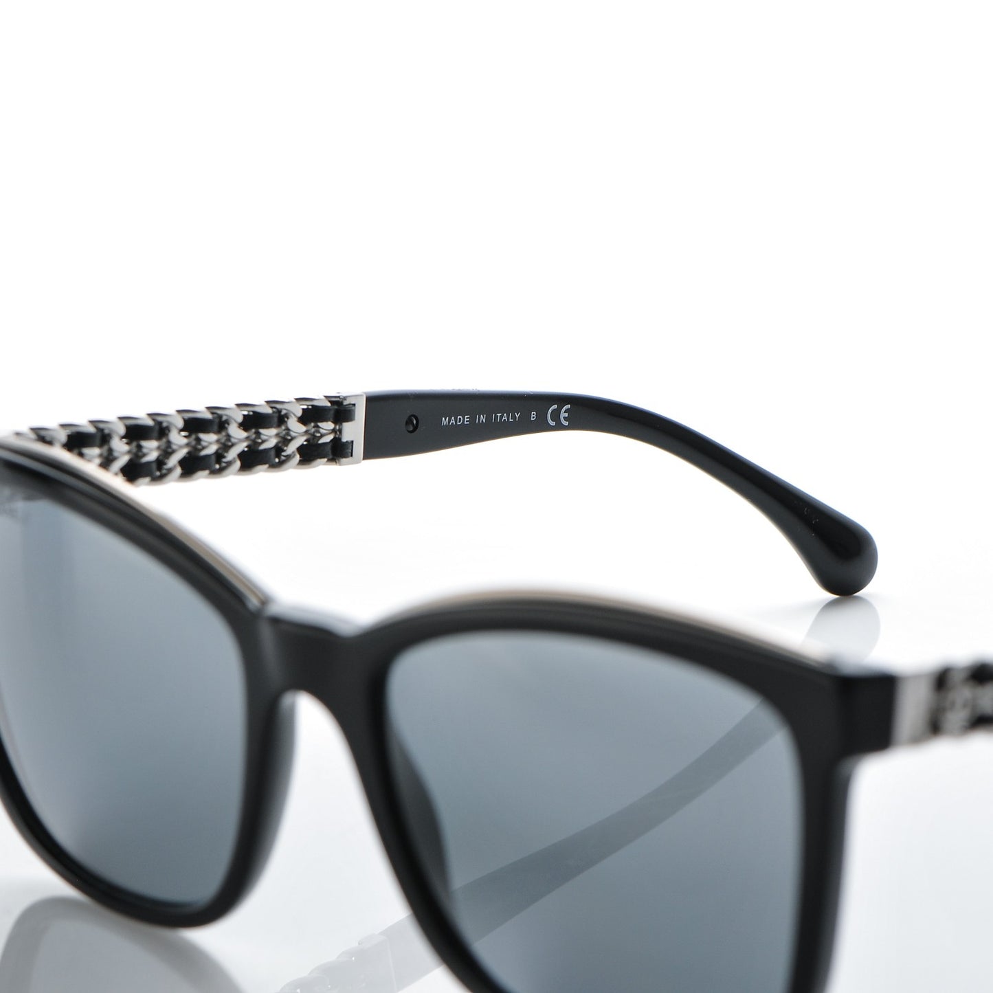 Calfskin Square Chain Sunglasses 5360-Q-A Black