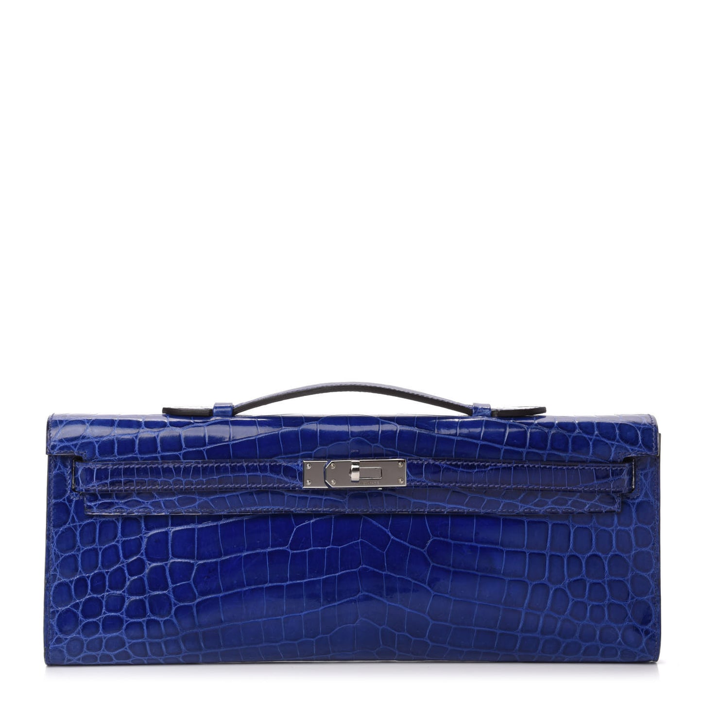 Shiny Niloticus Crocodile Kelly Cut Pochette Bleu Electrique