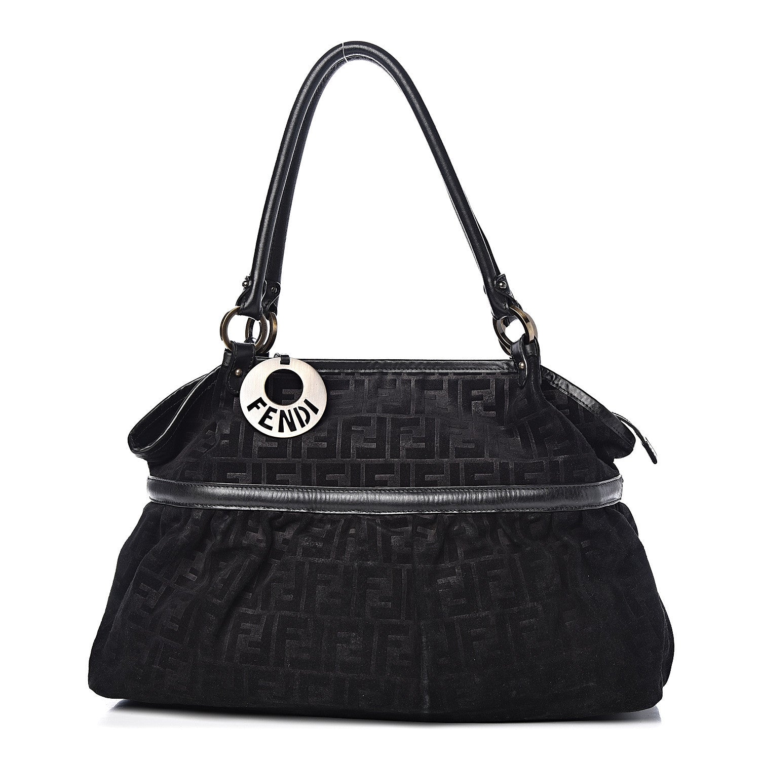 Fendi Suede Vitello Zucca Embossed Large Chef Shopper Tote Black 1 of 13
