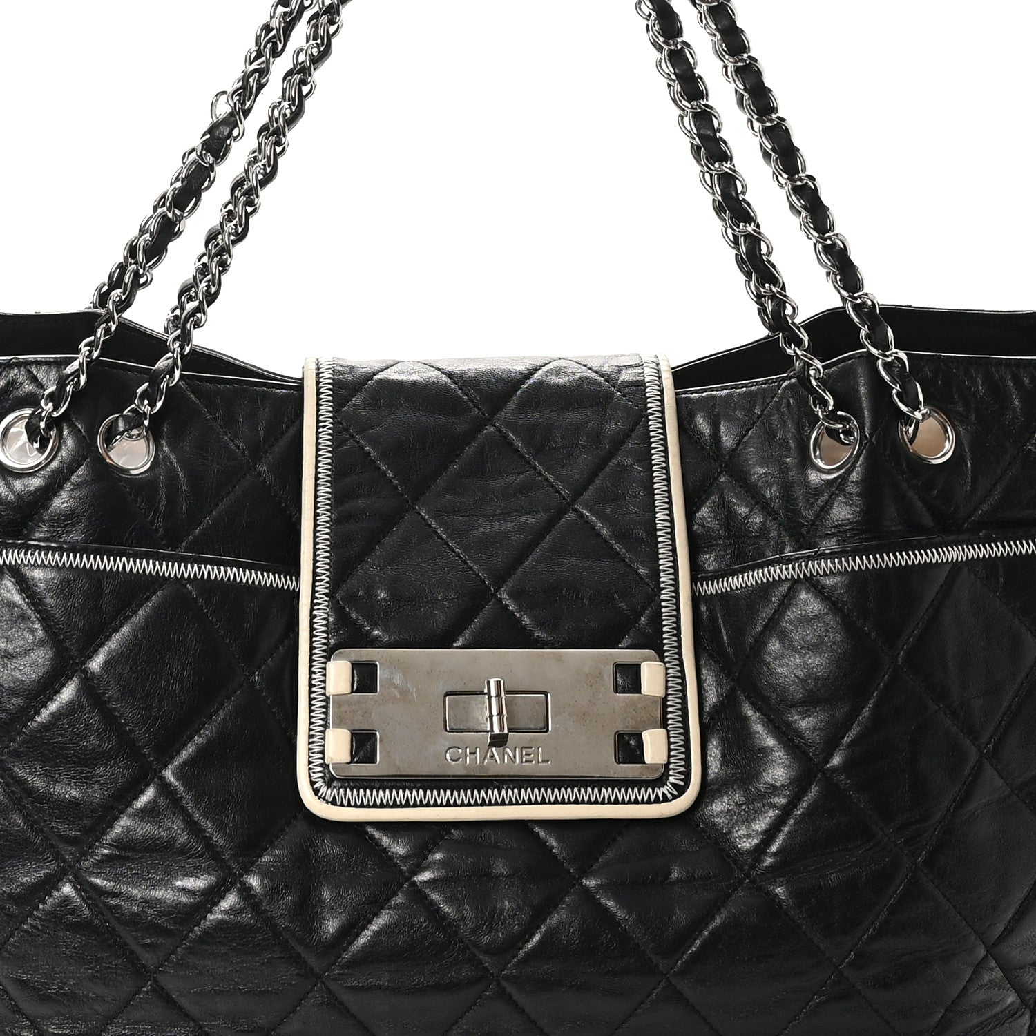Chanel Lambskin Quilted Large East West Tote Black 8 of 10