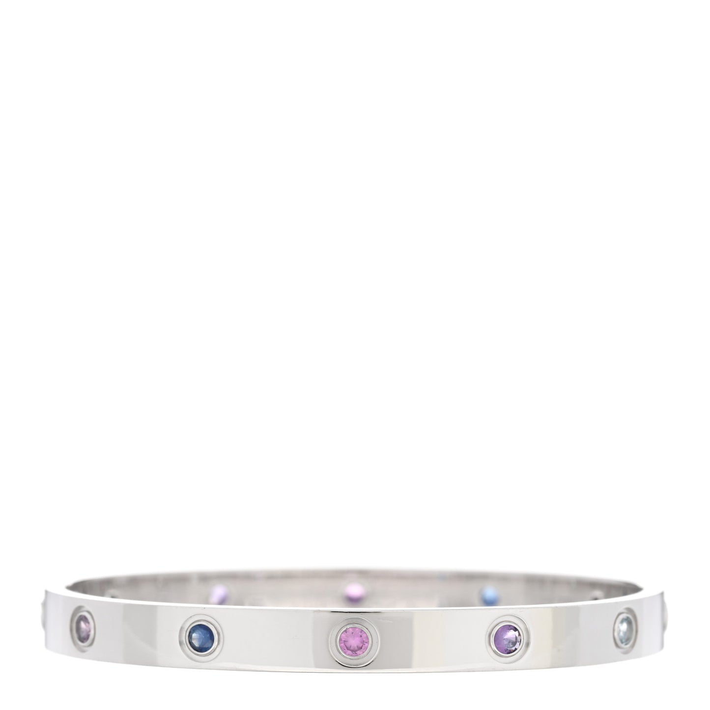 18K White Gold Aquamarine Sapphire Spinel Amethyst LOVE Bracelet 17