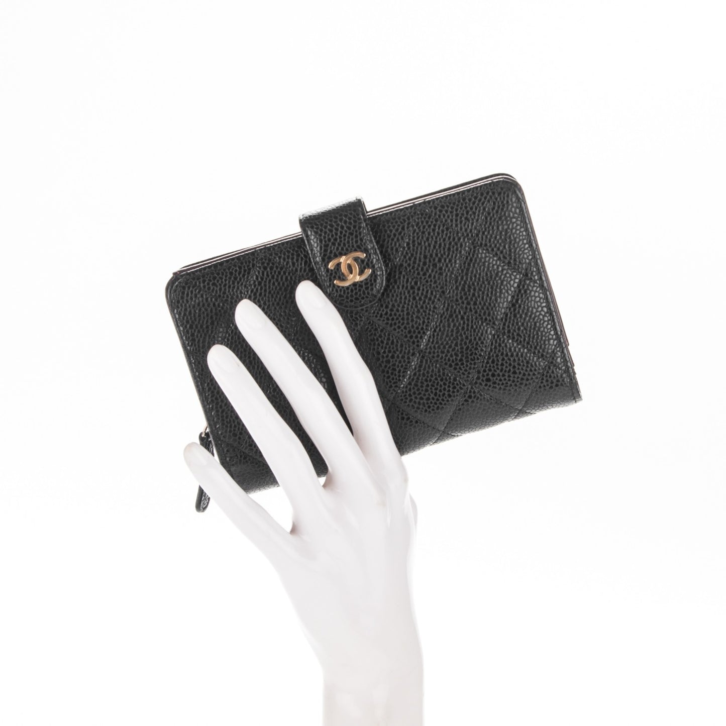 Caviar Quilted Zipped Pocket Wallet Black