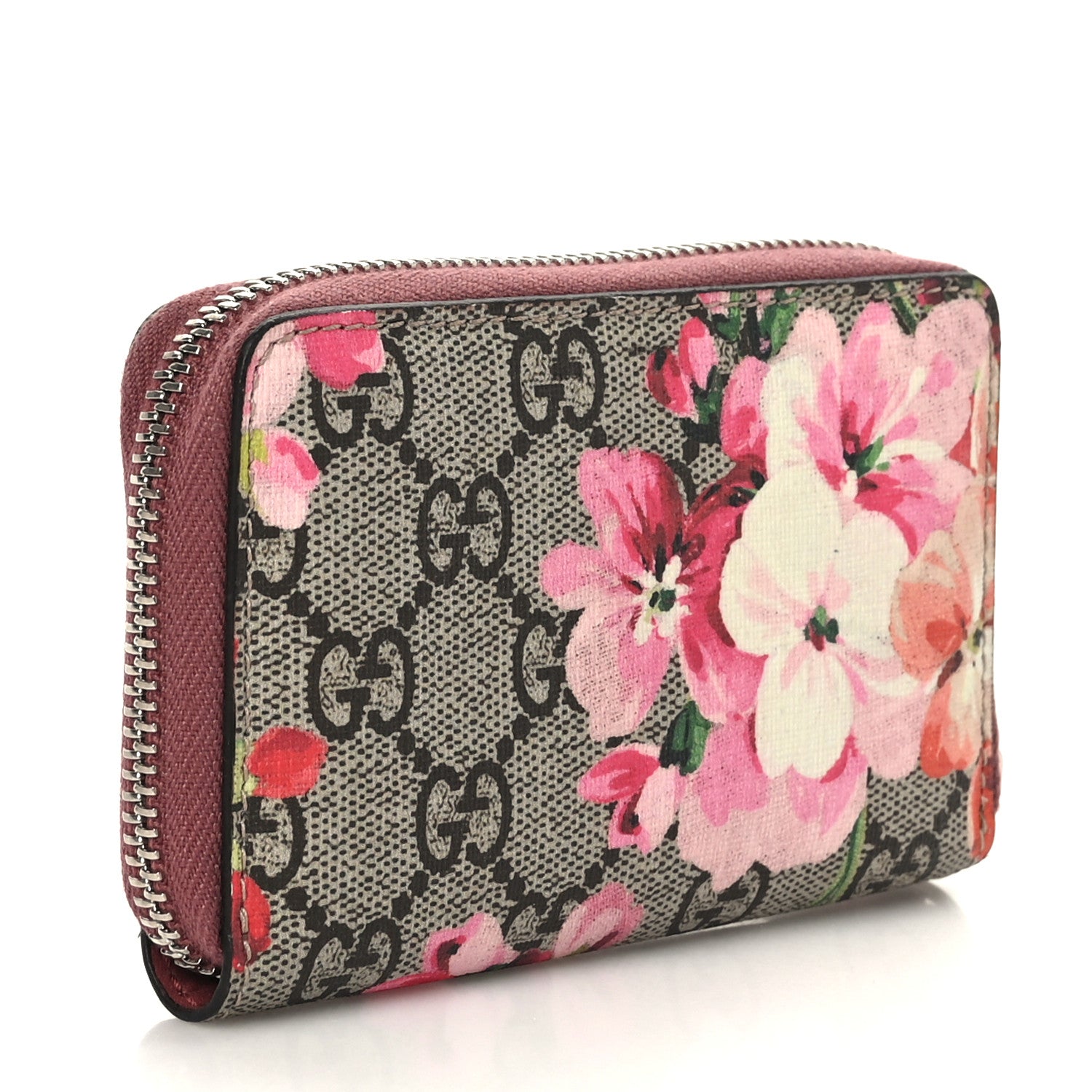 Gucci GG Supreme Monogram Blooms Zip Around Card Case Wallet Beige Multicolor Dry Rose 3 of 6