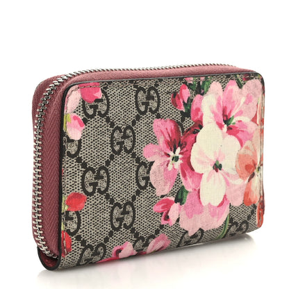 Gucci GG Supreme Monogram Blooms Zip Around Card Case Wallet Beige Multicolor Dry Rose 3 of 6