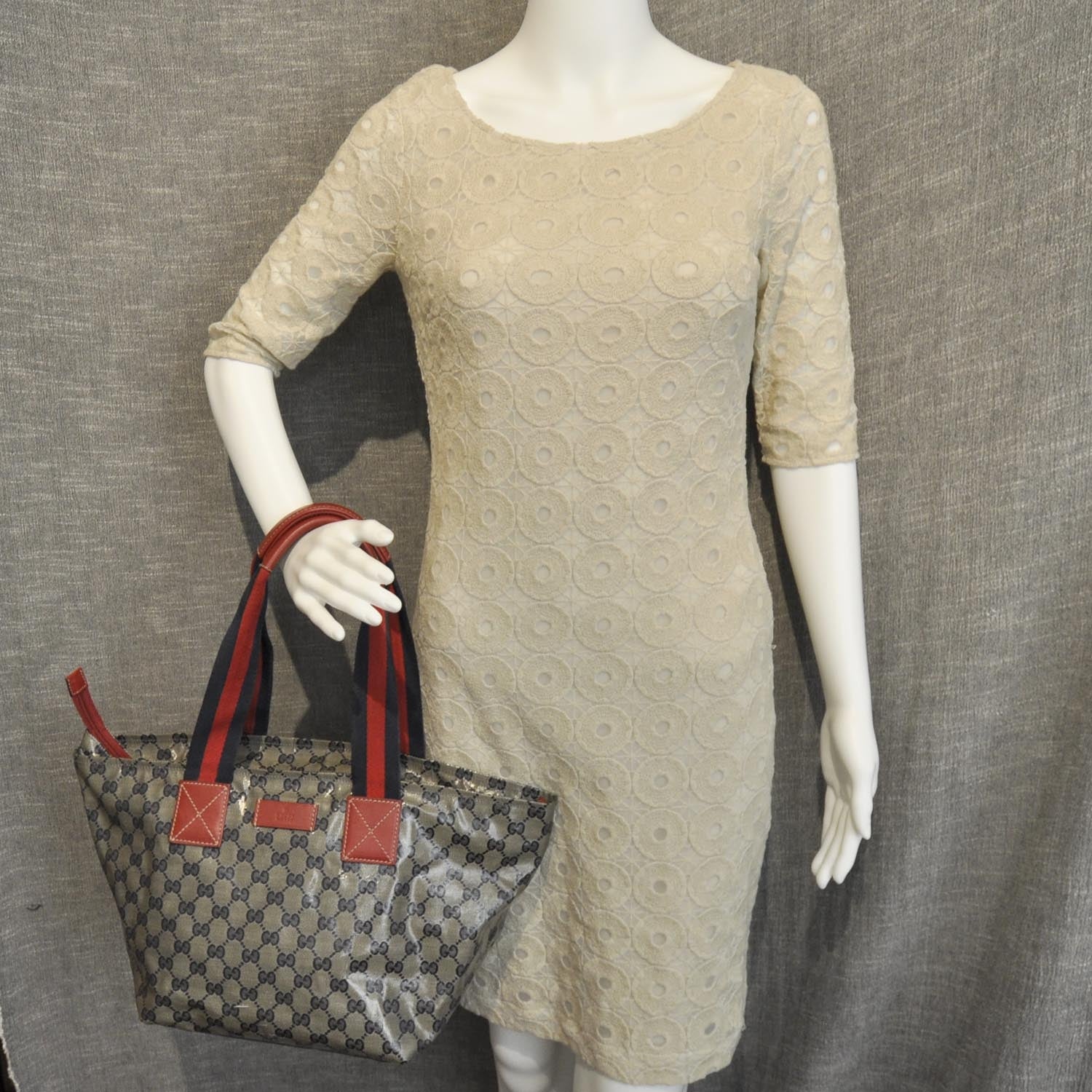 Gucci Crystal Monogram Medium Web Handle Bucket Tote Navy 2 of 8