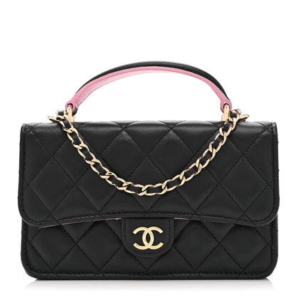 Chanel Lambskin Quilted Flap Phone Holder With Chain Black Lilac 1 of 11