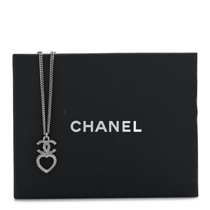 Chanel Crystal CC Heart Drop Chain Necklace Silver 5 of 5