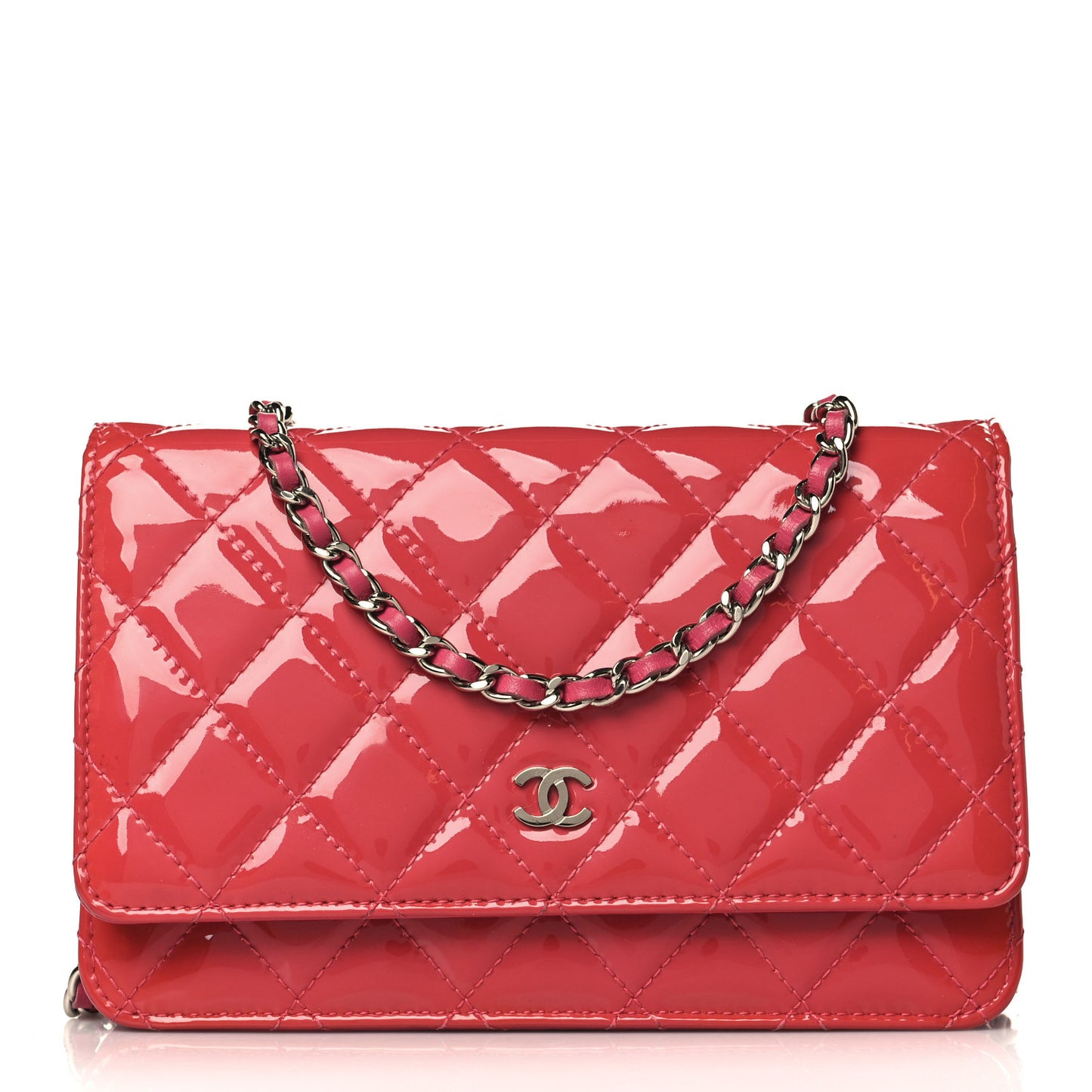 Patent Quilted Wallet On Chain WOC Fuchsia