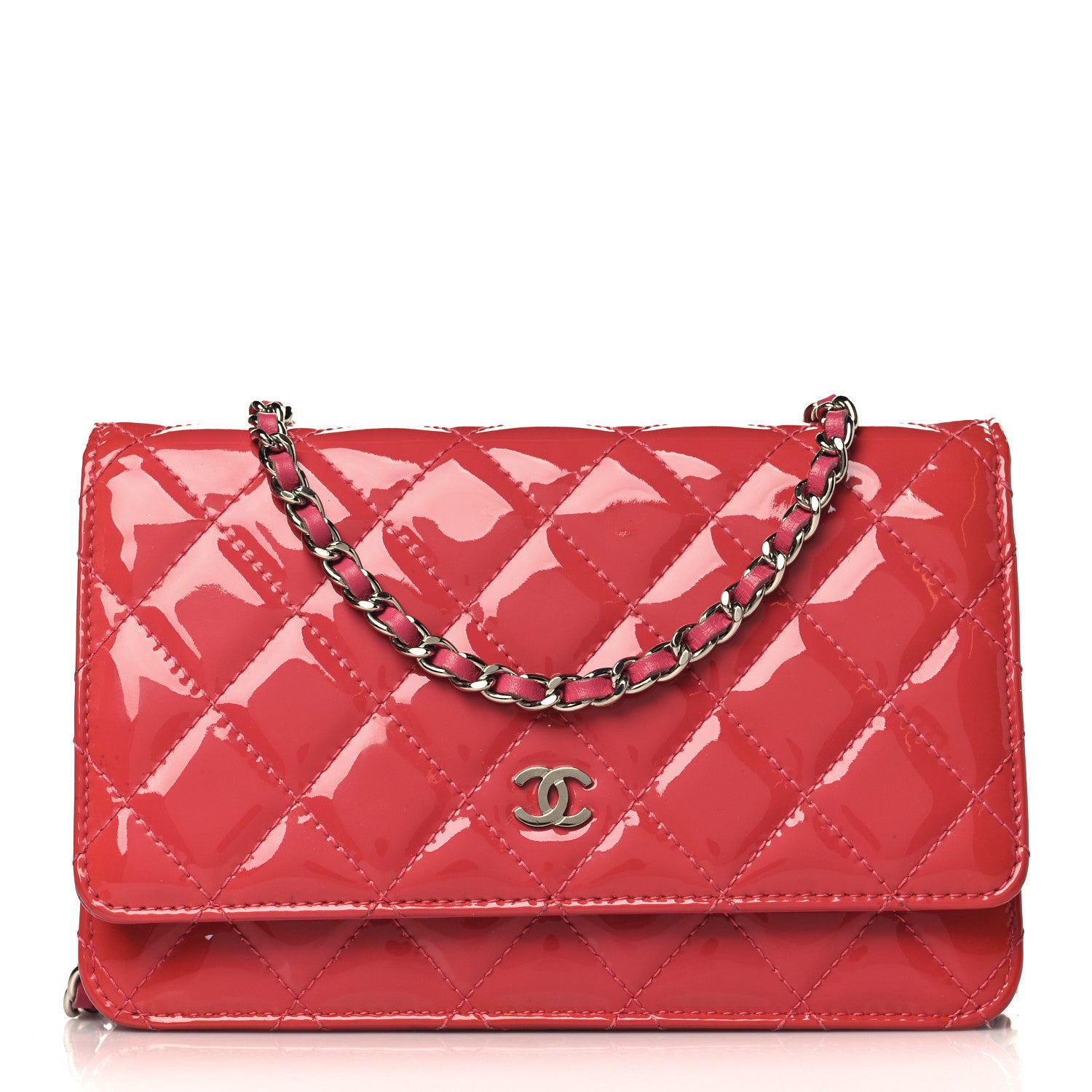 Chanel Patent Quilted Wallet On Chain WOC Fuchsia 1 of 11