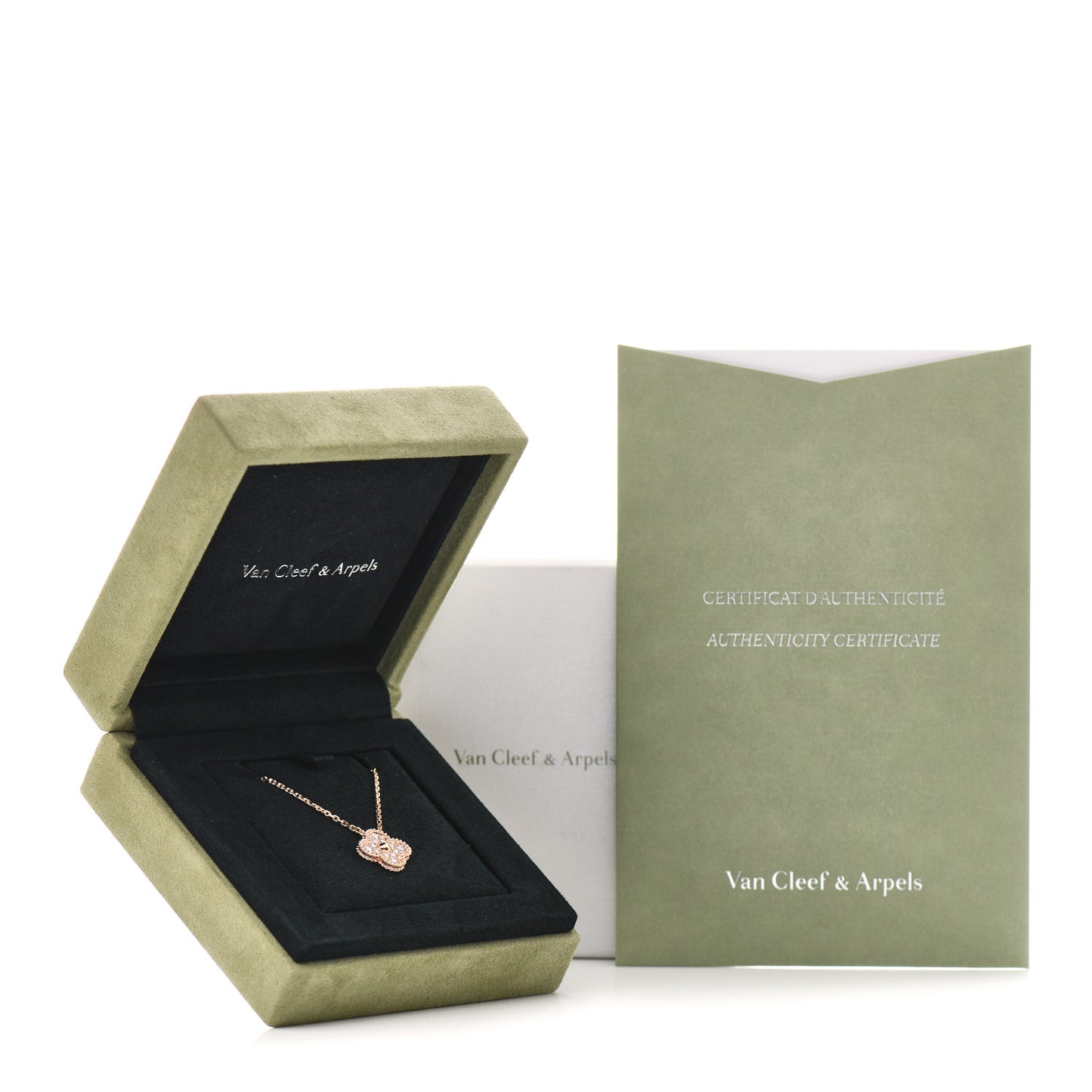 18K Rose Gold Diamond Vintage Alhambra Pendant Necklace