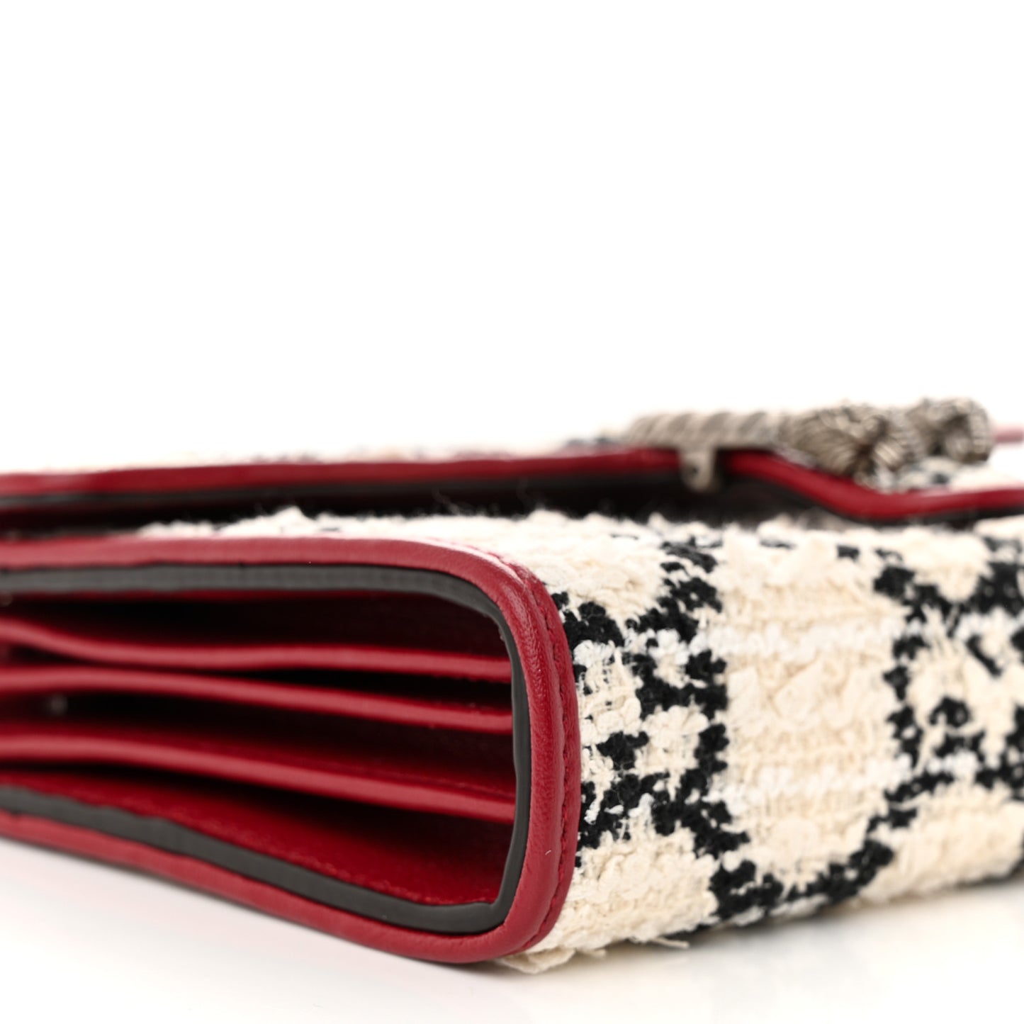 Tweed GG Monogram Mini Dionysus Chain Wallet White Black Romantic Cherry
