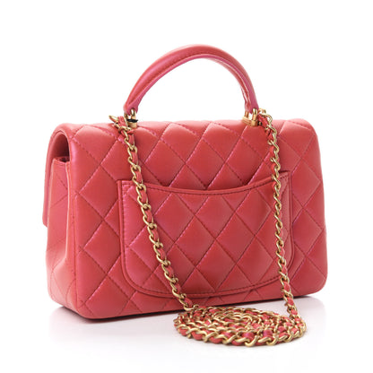 Chanel Iridescent Lambskin Quilted Mini Top Handle Rectangular Flap Red 3 of 11