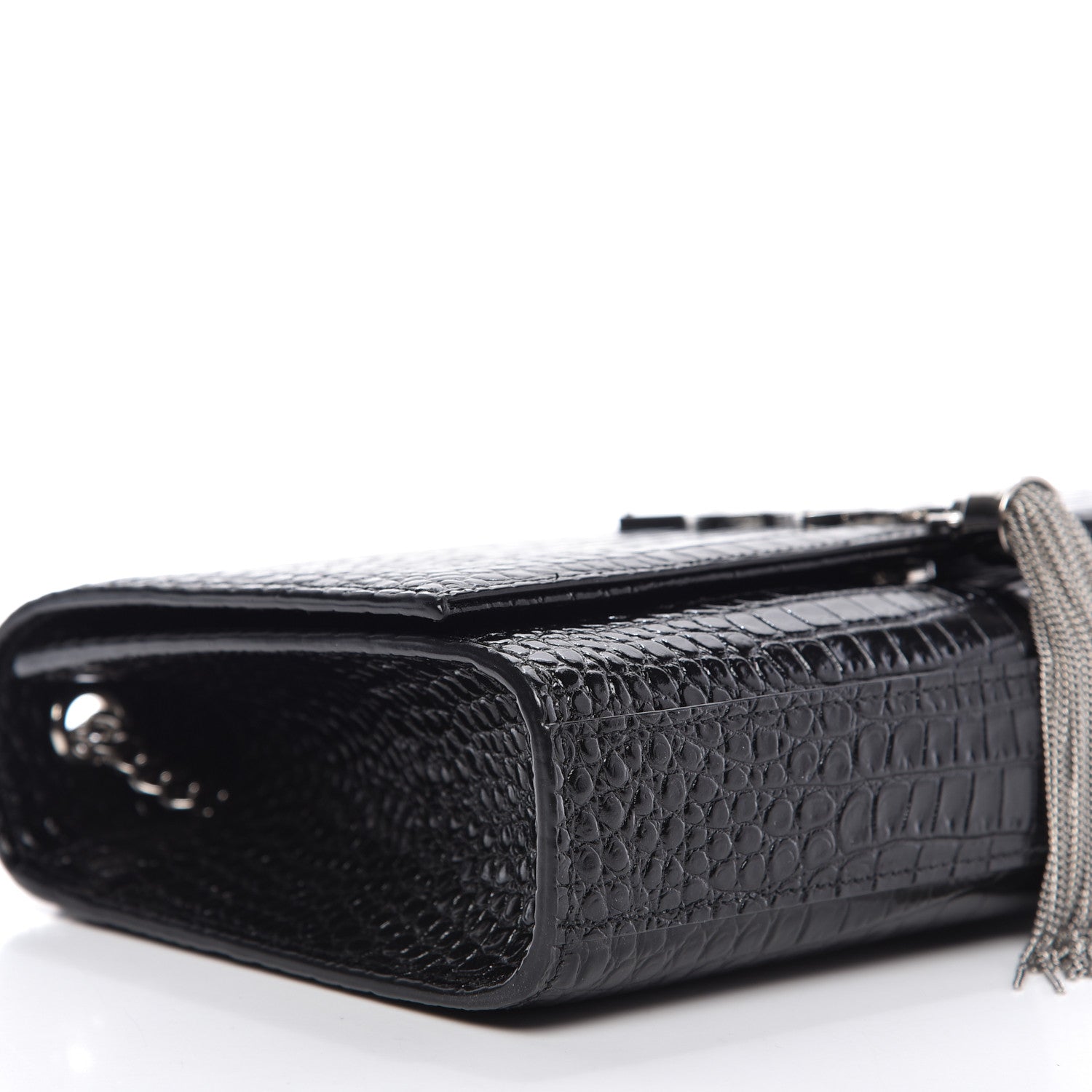Saint Laurent Calfskin Crocodile Embossed Medium Classic Monogram Kate Tassel Satchel Black 6 of 9