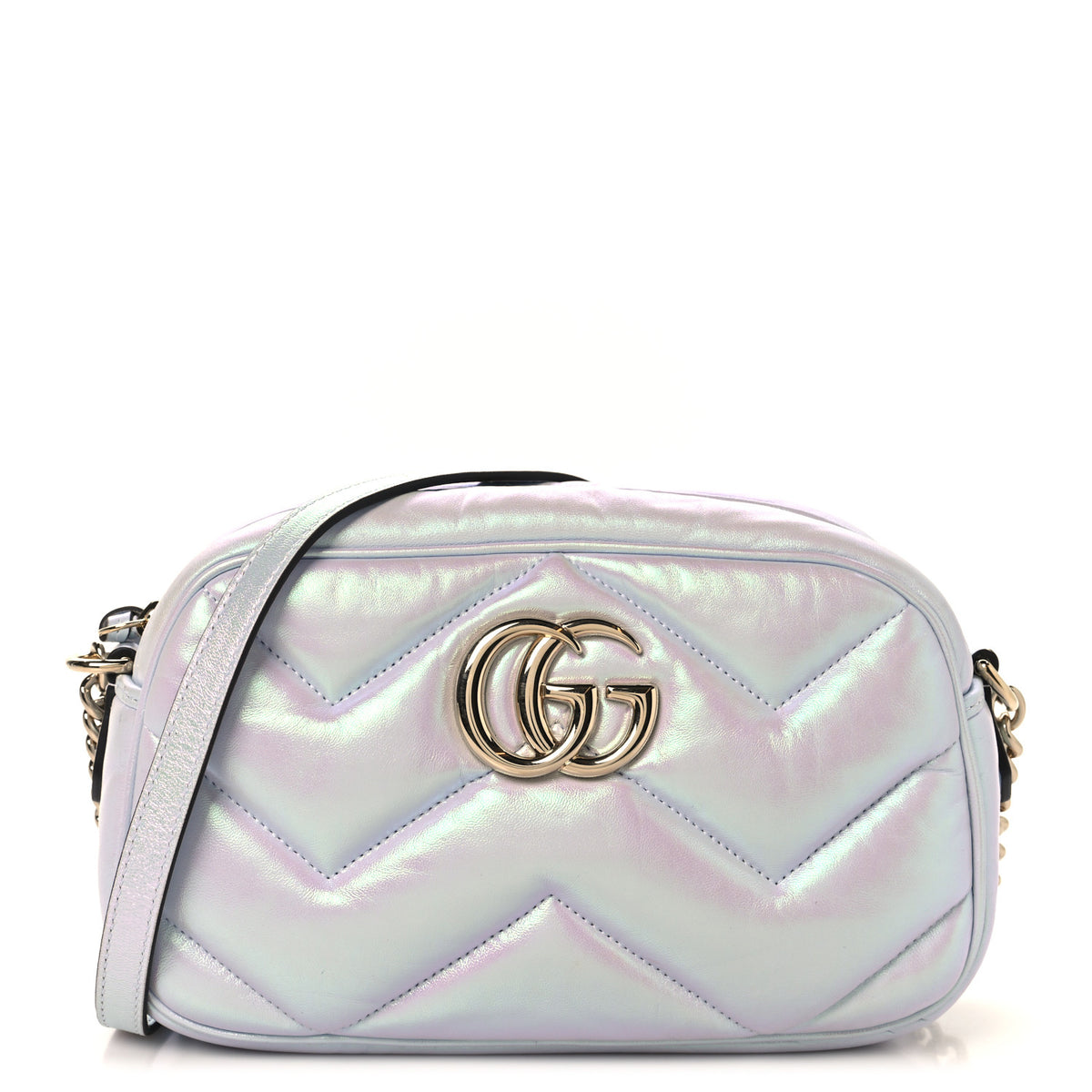 Gucci Iridescent Nappa Chevron Matelasse Small GG Marmont Chain Shoulder Bag Iridescent Snow Light Blue 1 of 11