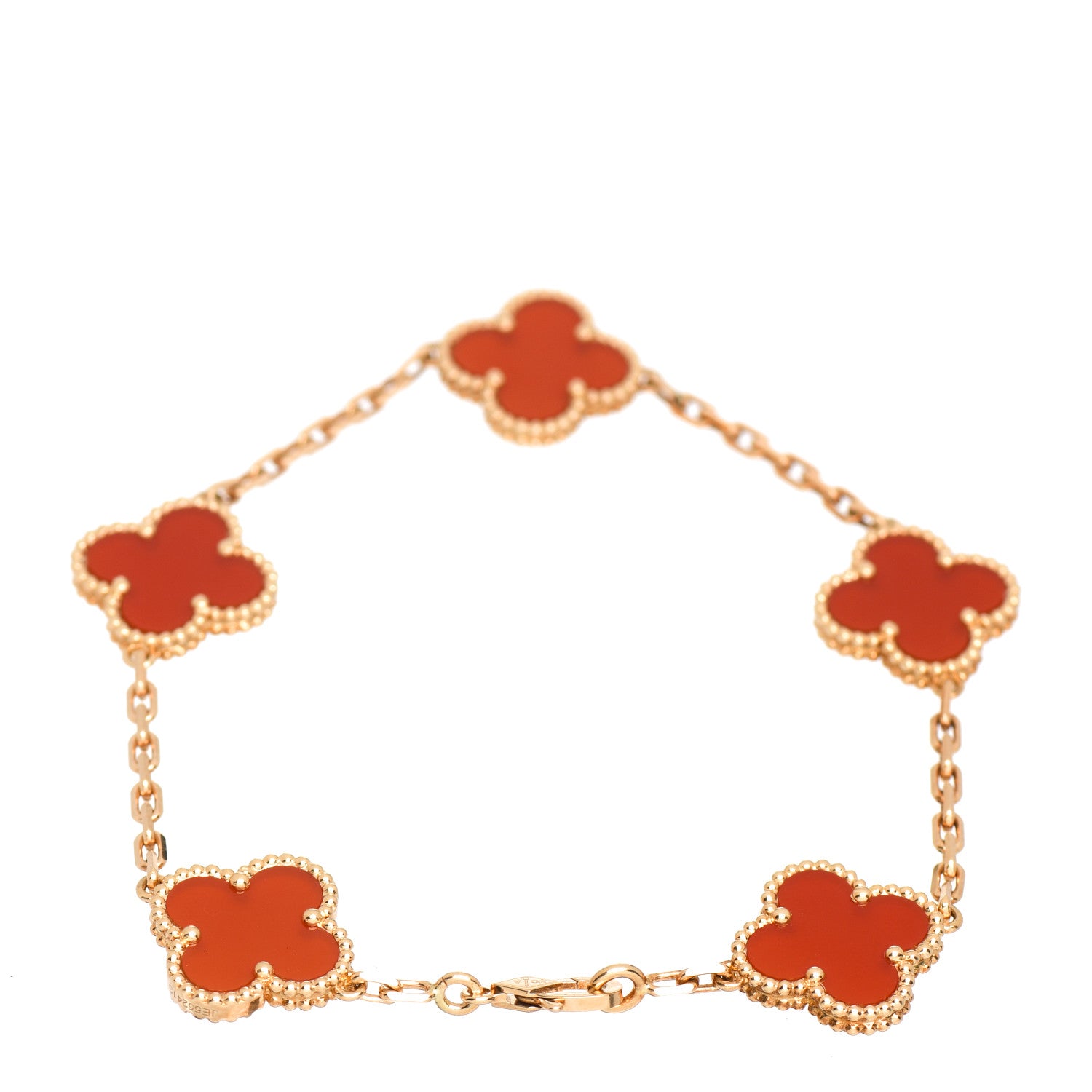 Van Cleef & Arpels 18K Yellow Gold Carnelian 5 Motifs Vintage Alhambra Bracelet 3 of 5