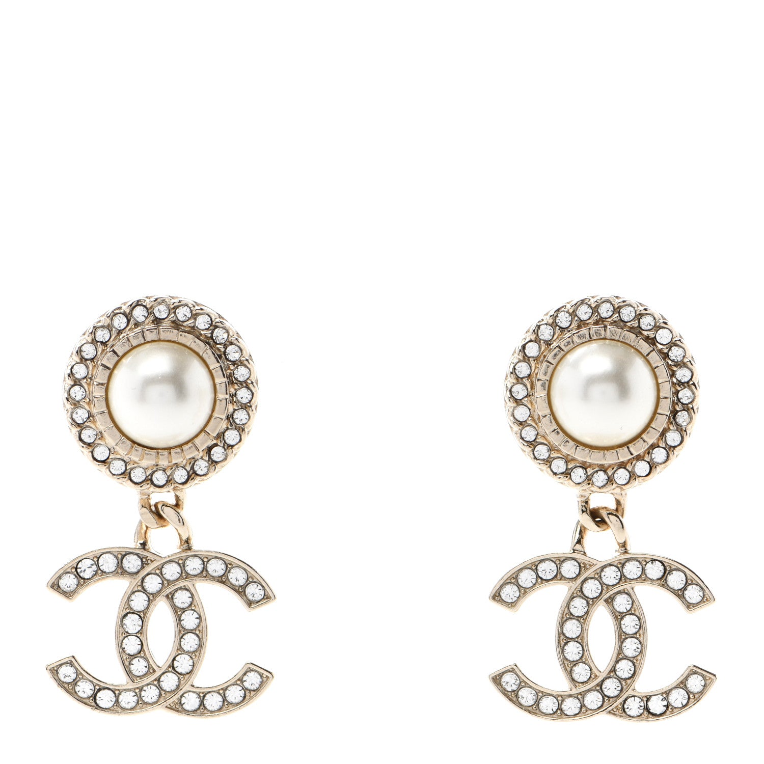 Chanel Crystal Pearl Bow-tiful CC Drop Earrings Gold 1 of 4