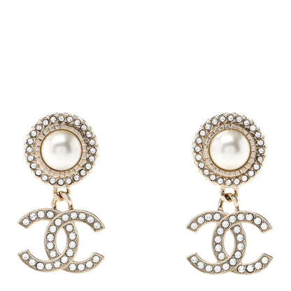 Chanel Crystal Pearl Bow-tiful CC Drop Earrings Gold 1 of 4