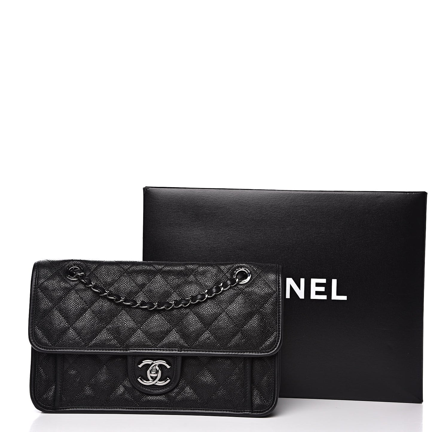 Caviar Quilted Medium French Riviera Flap Black
