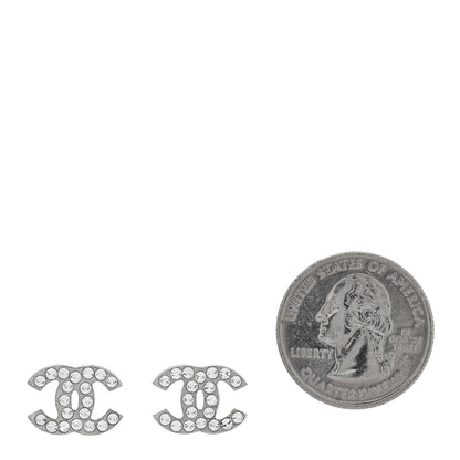 Chanel Metal Crystal CC Earrings Silver 2 of 4