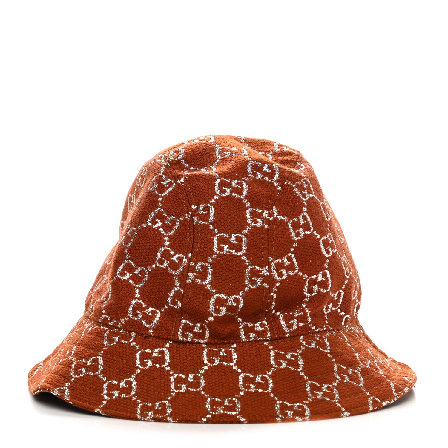 Gucci Canvas Lame GG Monogram Bucket Hat S Burnt Orange Silver 6 of 8