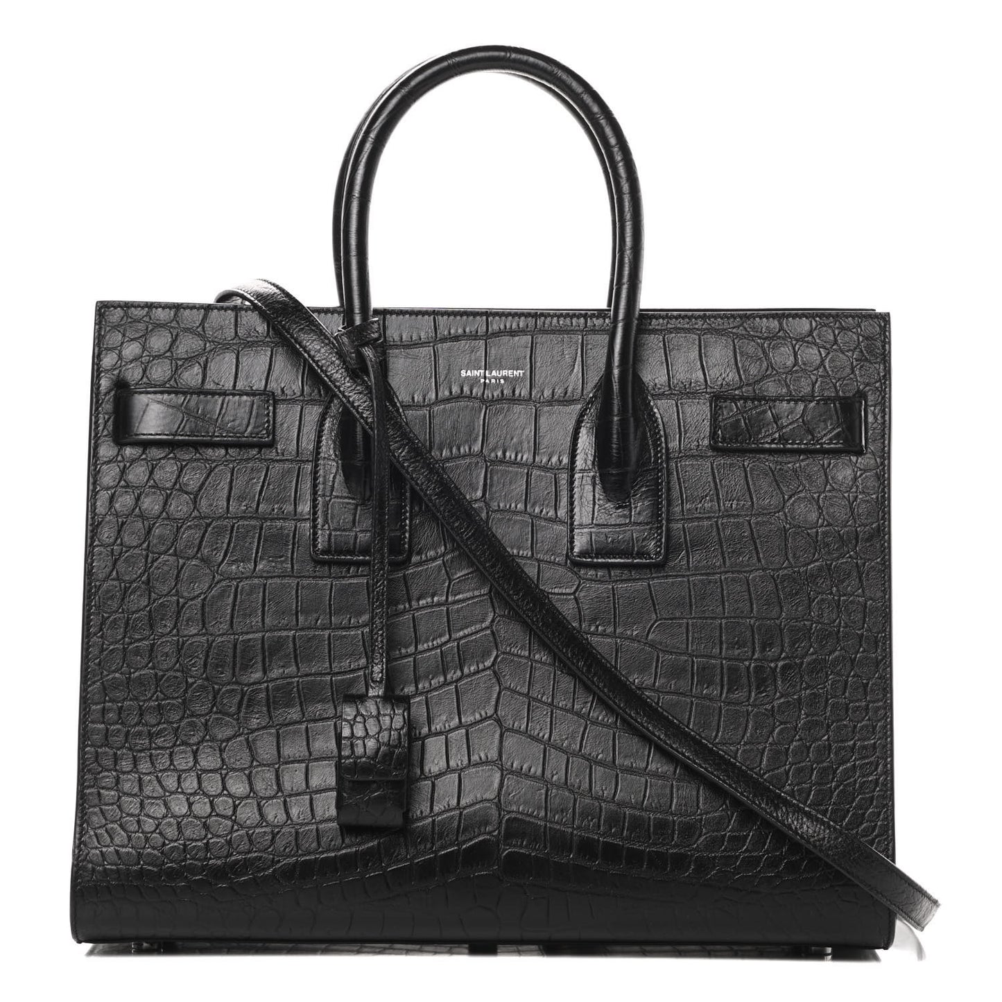 Calfskin Crocodile Embossed Small Sac de Jour Black