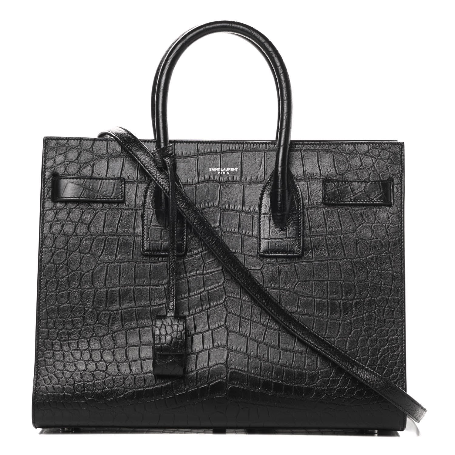 Saint Laurent Calfskin Crocodile Embossed Small Sac de Jour Black 1 of 12