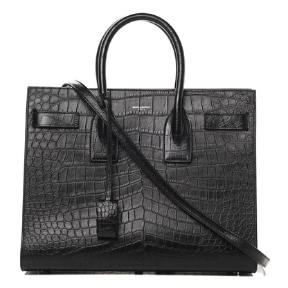 Saint Laurent Calfskin Crocodile Embossed Small Sac de Jour Black 1 of 12
