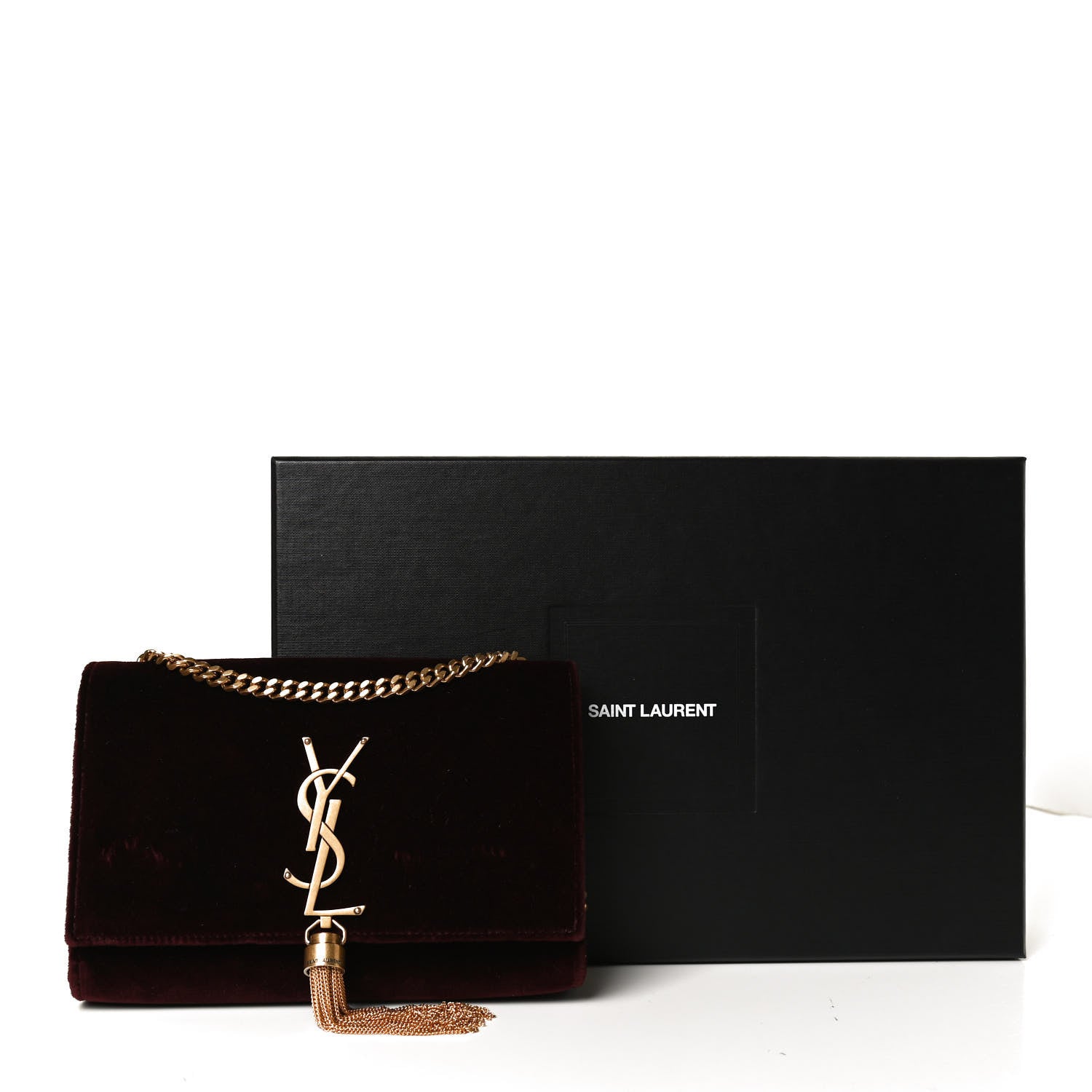 Saint Laurent Velvet Small Classic Monogram Kate Tassel Satchel Burgundy 14 of 14