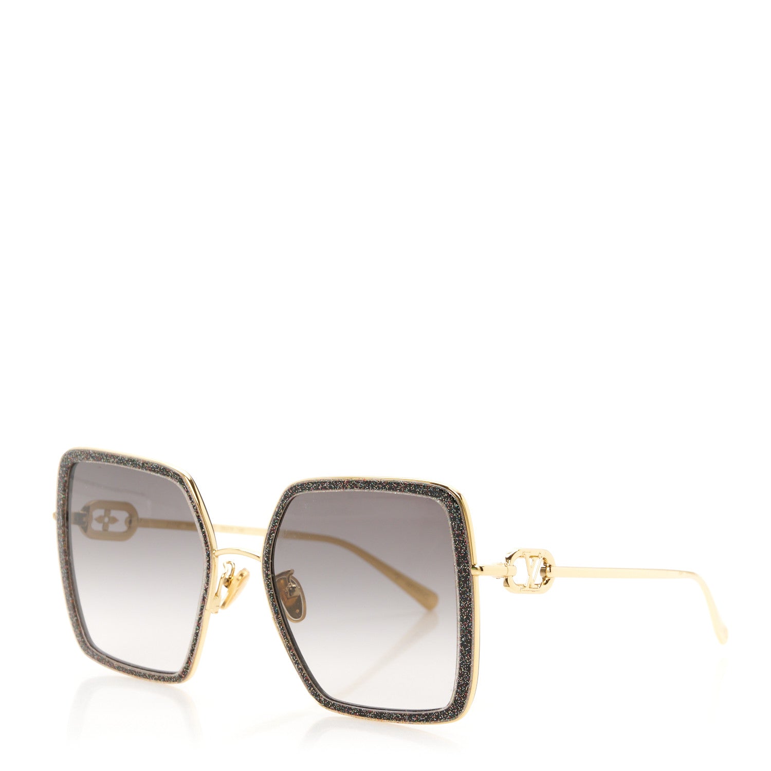 Louis Vuitton Metal LV Link One Square Sunglasses Z1774E Black Glitter 1 of 10