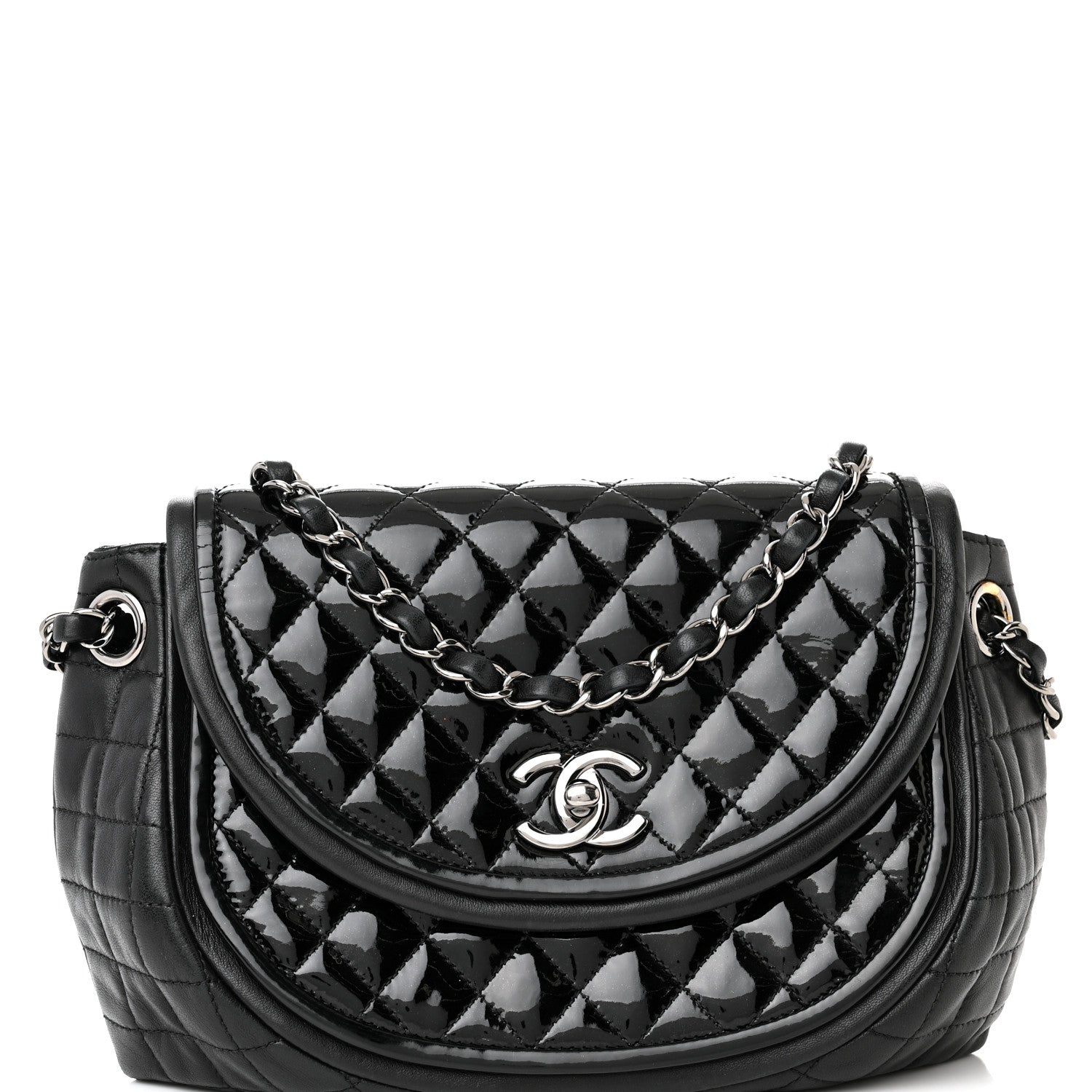 Chanel Lambskin Patent Classic Twist Crescent Flap Bag Black 8 of 11