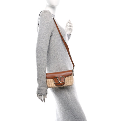 Valentino Garavani Wicker Calfskin Vlogo Small Loco Shoulder Bag Natural Saddle Brown 2 of 9