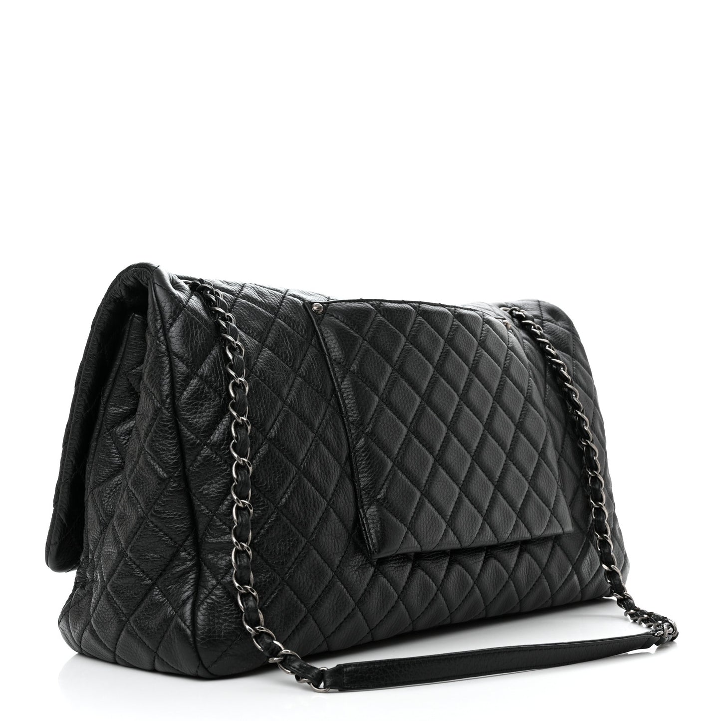 Calfskin Quilted XXL Travel Flap Bag Black