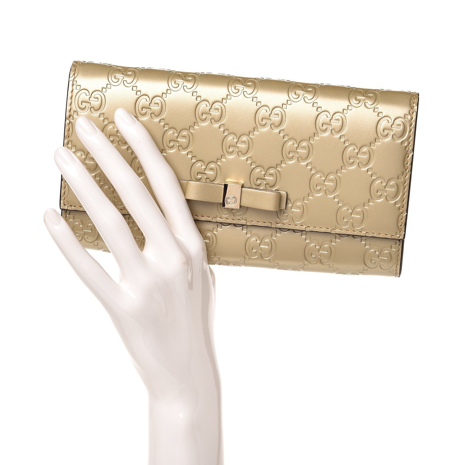 Gucci Metallic Guccissima Signature Bowy Continental Wallet Golden Beige 2 of 7