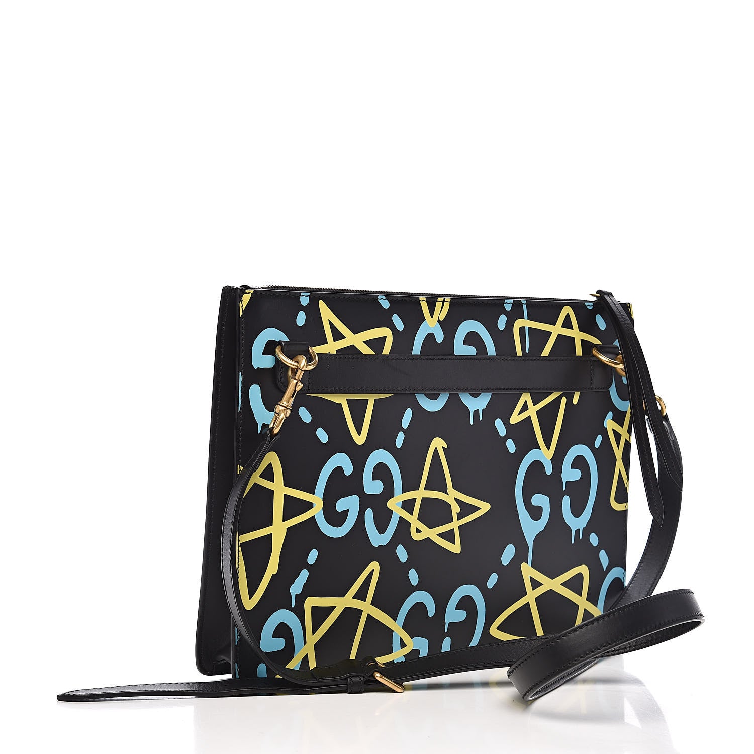Gucci Calfskin GucciGhost Print GG Messenger Bag Black New Acquamarine 3 of 11