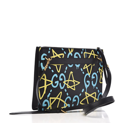 Gucci Calfskin GucciGhost Print GG Messenger Bag Black New Acquamarine 3 of 11