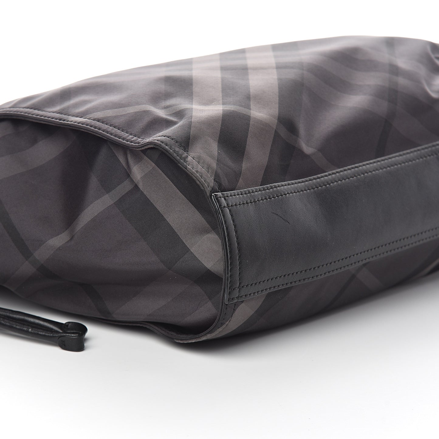 Nylon Check Small Buckleigh Packable Tote Charcoal