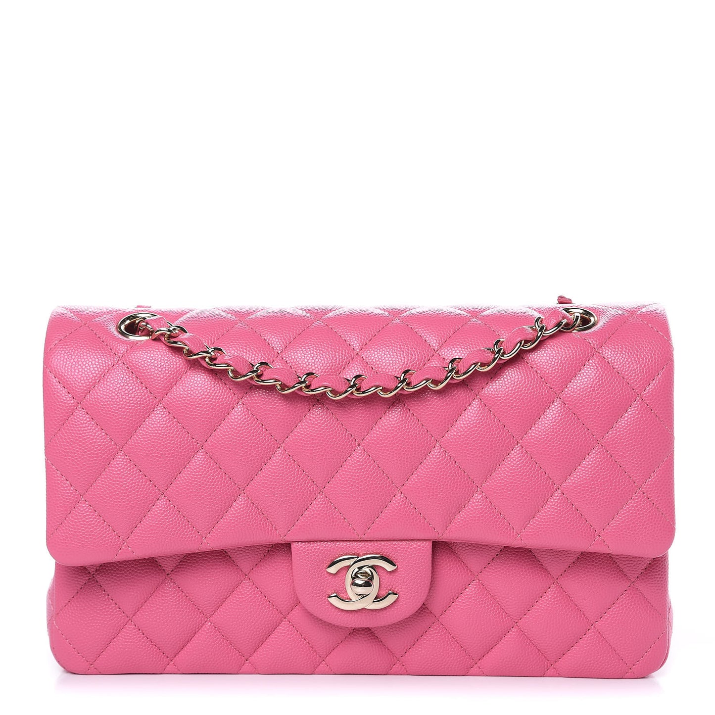 Caviar Quilted Medium Double Flap Pink