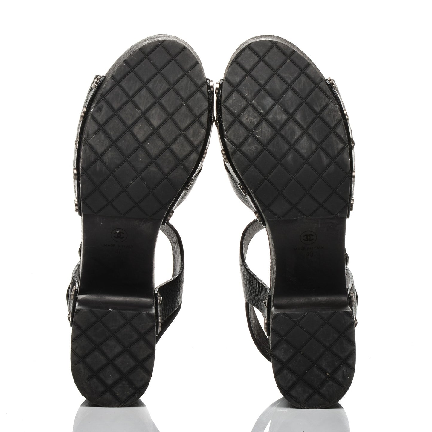 Goatskin Studded Platform Sandals 40 Black