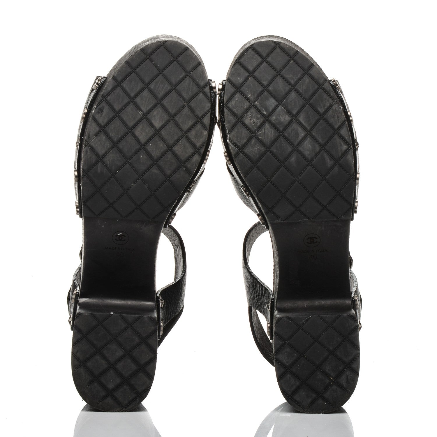 Chanel Goatskin Studded Platform Sandals 40 Black 5 of 9