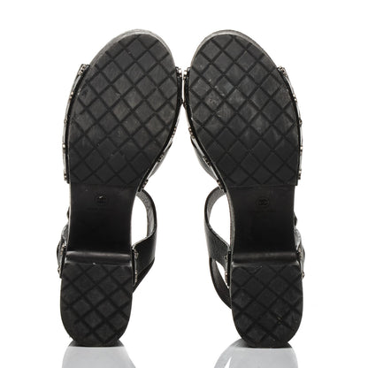 Chanel Goatskin Studded Platform Sandals 40 Black 5 of 9