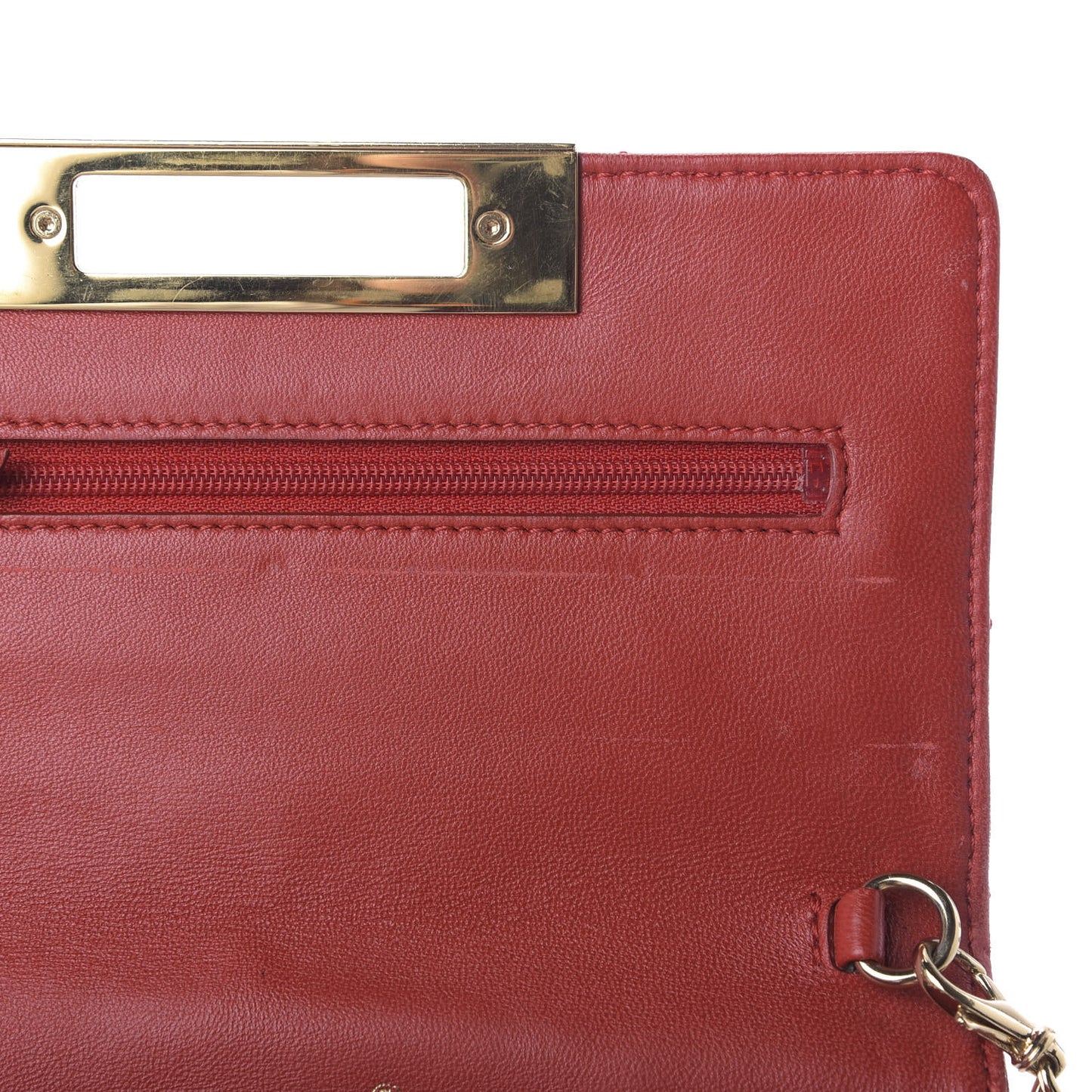 Lambskin Quilted Golden Class Wallet on Chain WOC Red