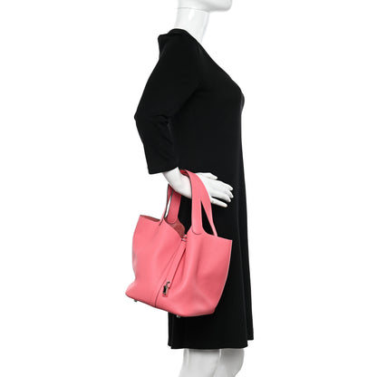 Hermes Taurillon Clemence Picotin Lock 22 MM Rose Azalee 2 of 11