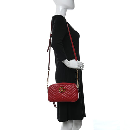Gucci Calfskin Matelasse Small GG Marmont Chain Shoulder Bag Hibiscus Red 2 of 11