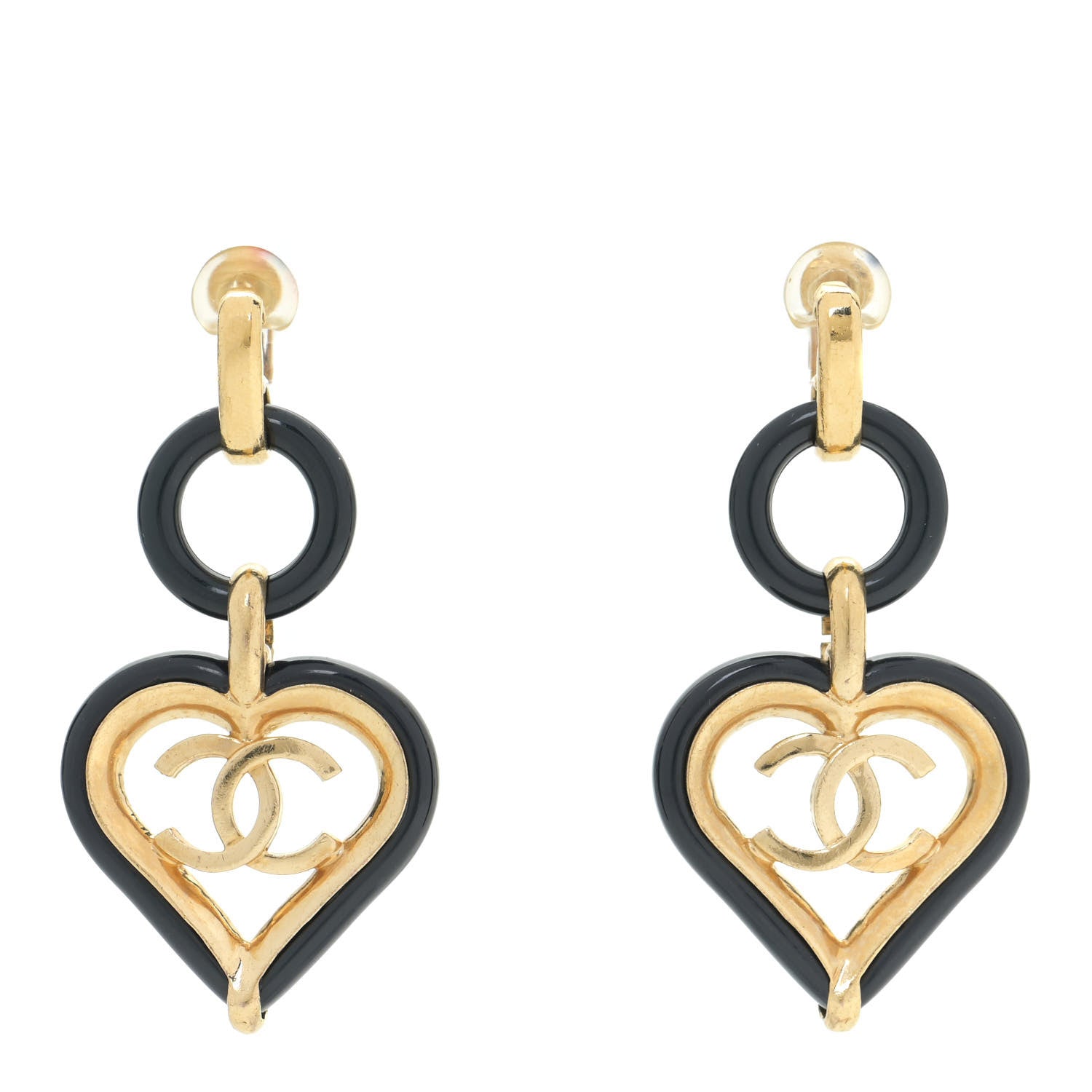 Chanel Heart CC Drop Clip On Earrings Gold 1 of 3