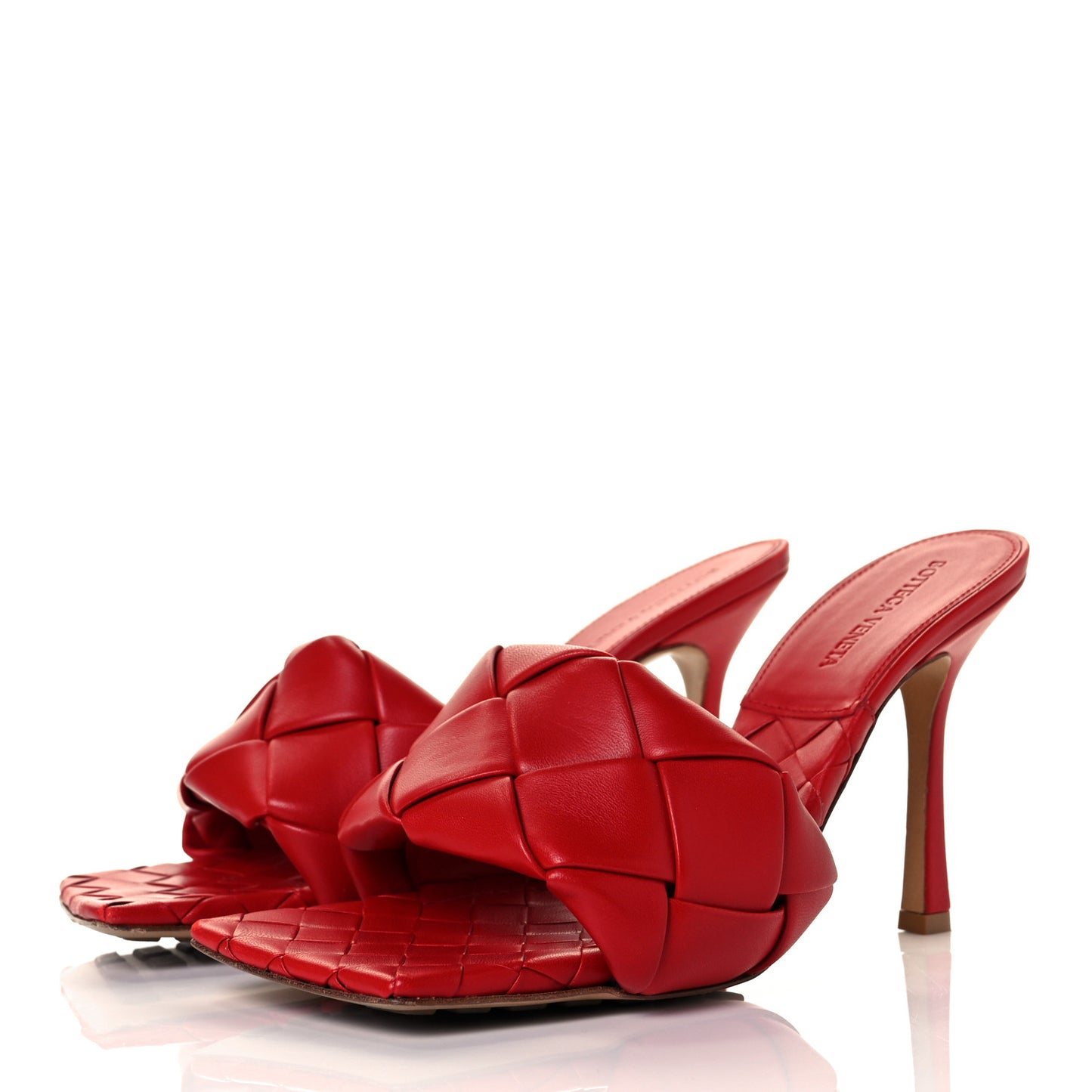 Nappa Maxi Intrecciato Lido 90mm Mule Sandals 40 Bright Red
