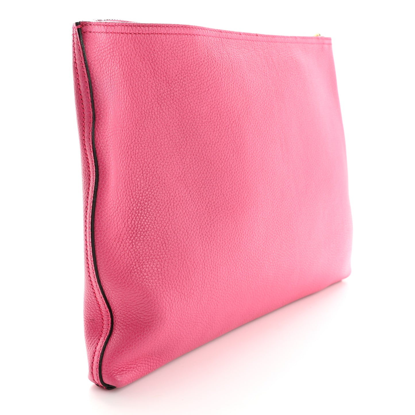 Pebbled Calfskin Medium Logo Portfolio Clutch  Pink Green