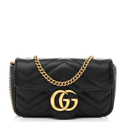 Gucci Calfskin Matelasse Super Mini GG Marmont Shoulder Bag Black 1 of 11